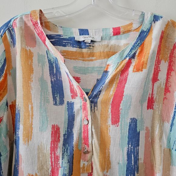 Coral Bay White 3/4 Sleeves Linen Blend Blouse Top Size L - Picture 3 of 5